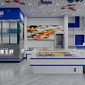 Fresh Seafood Mall Counter With Blue Signage And Glass Display Front