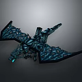 3D Fantasy Mechanical Dragon Creature with Glowing Blue Eyes and Intricate Wing Patterns