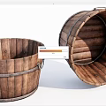 Vintage Rustic Wooden Barrel Shaped Wash Basin With Metal Hoops