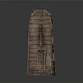 Old Rusted Boat Displayed On Black Metal Stand Against Gray Background