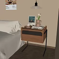 Modern Wooden Nightstand With Metal Legs Vase Books And Coffee Mug