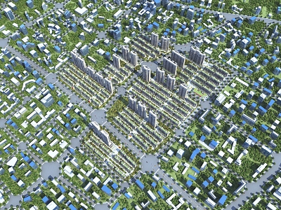 Aerial view of urban buildings during the day model