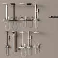 Various Modern Shower Head Designs With Black And White Wall Mounted Handheld Systems 3d model