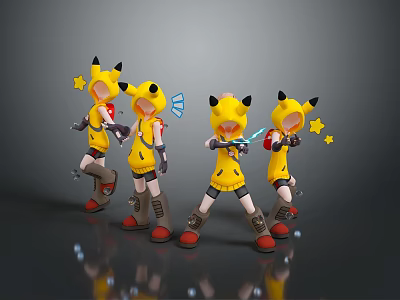 Yellow Cartoon Character Decorative Dolls With Star Accents Dressed In Clothes Multiple Pieces 3d model