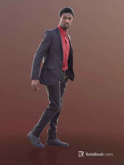 A Man Wearing Dark Suit And Red Shirt Against Brown Background 3d model 