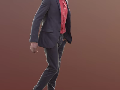 A Man Wearing Dark Suit And Red Shirt Against Brown Background 3d model