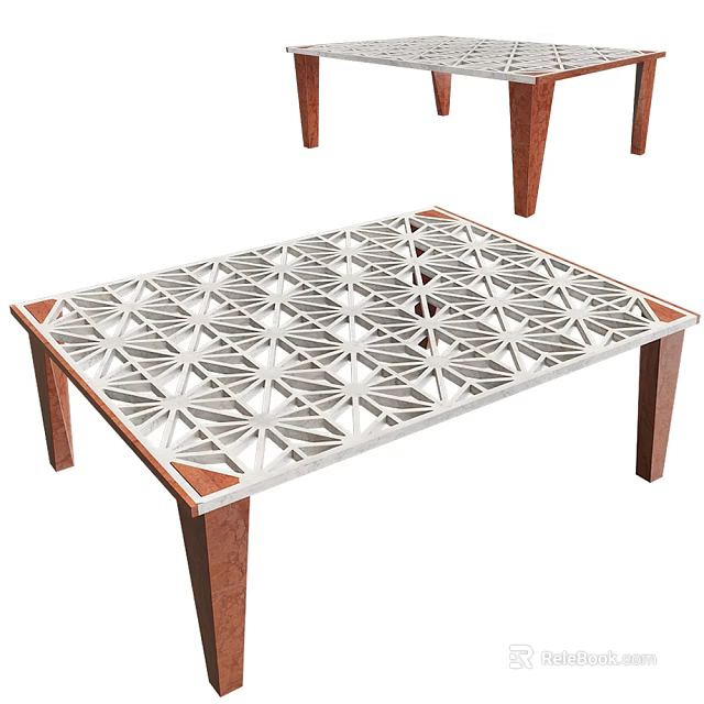 Dining Table with Intricate Geometric Pattern Top and Sturdy Wooden Legs for Modern Home Decor 3d model 