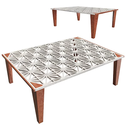 Dining Table with Intricate Geometric Pattern Top and Sturdy Wooden Legs for Modern Home Decor 3d model