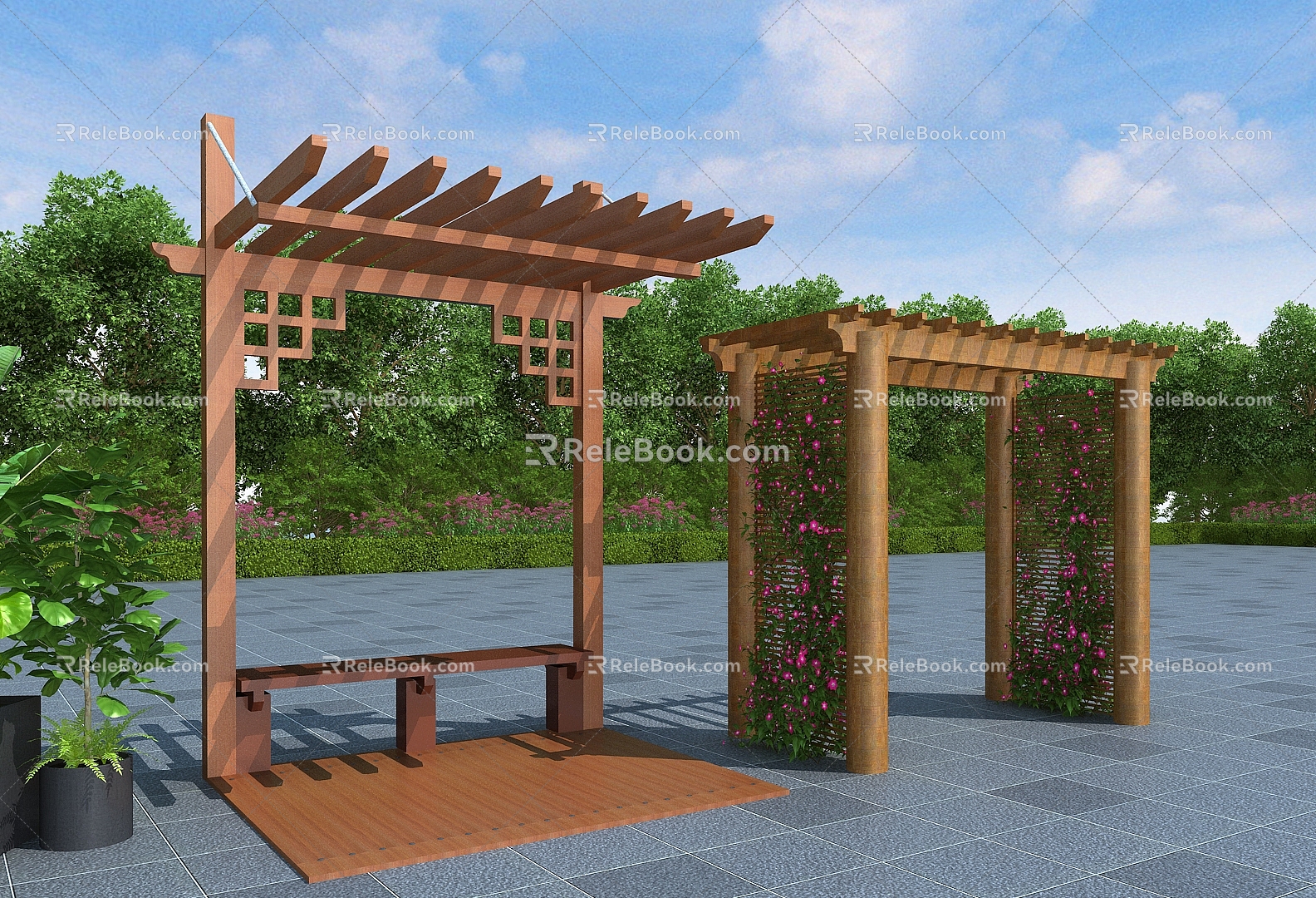 Flower Rack Vine Rack Corridor Rack Wooden Flower Rack 3d model