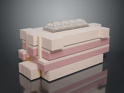 Abstract 3D Model With Stacked Geometric Blocks Pink Beige White Layers And Grid Textured Top 3d model