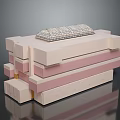 Abstract 3D Model With Stacked Geometric Blocks Pink Beige White Layers And Grid Textured Top