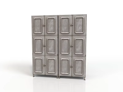Gray Metal Storage Cabinets With Multiple Doors Layered Structure And Handles 3d model