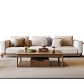 New Chinese Style Sofa Coffee Table Combination Fabric Sofa Stool Leisure Chair Side Table Lamp Ornaments 3d model