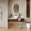 Elegant Modern Bathroom Vanity Cabinet with Oval Backlit Mirror and Countertop Sink