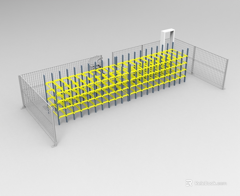 Industrial Automated Equipment System With Metal Frame Yellow Columns Enclosure And Control Unit 3d model 