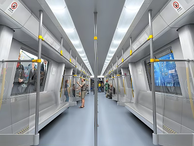 Modern Subway Car Interior Design With Passengers Seats Handrails Lighting And Windows 3d model