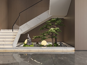 Landscaped Staircase Green Planting 3d model