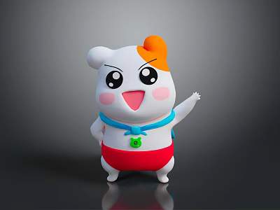 Smiling White Cartoon Character With Orange Hair Big Black Eyes Pink Cheeks And Red Shorts 3d model