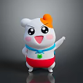 Smiling White Cartoon Character With Orange Hair Big Black Eyes Pink Cheeks And Red Shorts