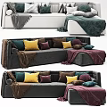 Cozy Sectional Sofa With Colorful Throw Pillows And Soft Blankets 3d model