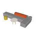 Gray Modular Booth Sofa With Orange Cushions White Round Table And Yellow Stool 3d model