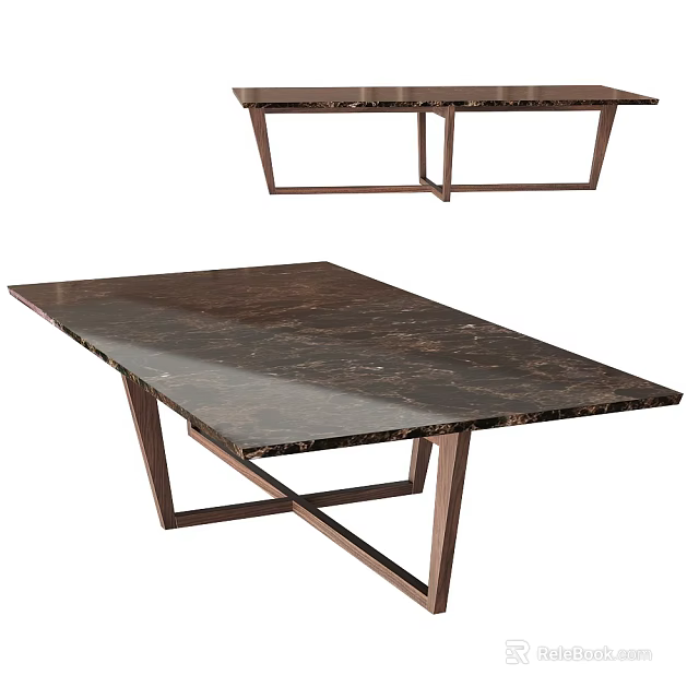Modern Dark Marble Dining Table With Sleek Metal Frame And Geometric Legs 3d model 