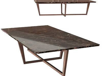 Modern Dark Marble Dining Table With Sleek Metal Frame And Geometric Legs 3d model