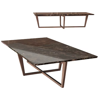 Modern Dark Marble Dining Table With Sleek Metal Frame And Geometric Legs 3d model