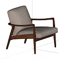 Modern Beige Upholstered Leisure Chair With Wooden Arms And Legs Design