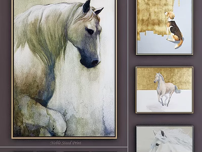 Wall Decorative Picture Frames Featuring Horse and Dog Watercolor Artworks 3d model
