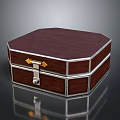 Ornament Decoration Set Featuring Octagonal Dark Wooden Box Silver Metal Trim Golden Clasp Silver Lock