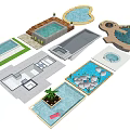 Different Swimming Pool Design Ideas With Various Shapes And Decorative Elements 3d model