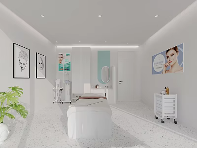 Modern SPA Treatment Room With White Bed Green Plants And Wall Art 3d model