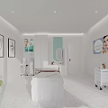 Modern SPA Treatment Room With White Bed Green Plants And Wall Art