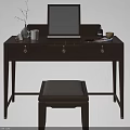 Elegant Wooden Dressing Table Interior with Mirror Stool and Decorative Drawers 3d model