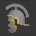 Shiny Metallic Helmet With Gold Decorative Accents And Reflective Surface Finish