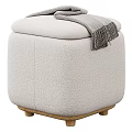 Light Gray Upholstered Ottoman with Brown Pillow and Wooden Legs Modern Design
