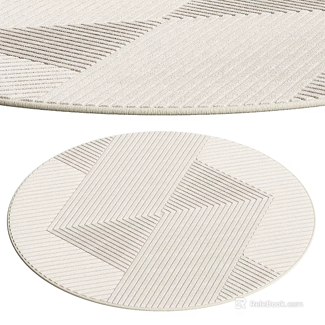 Modern Square Rug With Geometric Striped Patterns And Neutral Beige Design 3d model 