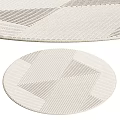 Modern Square Rug With Geometric Striped Patterns And Neutral Beige Design