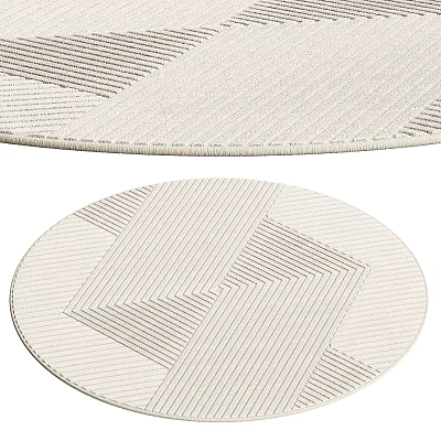 Modern Square Rug With Geometric Striped Patterns And Neutral Beige Design 3d model