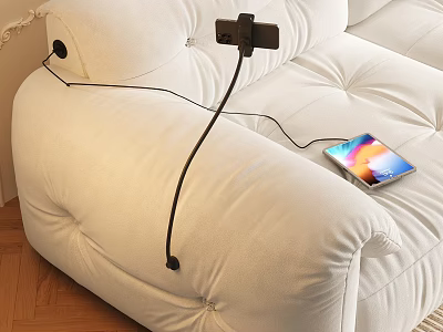 Living Room White Sofa With Black Phone Holder Tablet And Digital Accessories 3d model