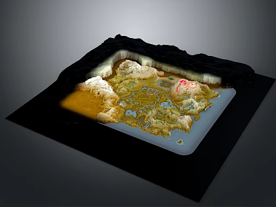 Detailed Terrain Model With Mountain Ranges Water Bodies And Illuminated Base 3d model