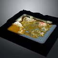 Detailed Terrain Model With Mountain Ranges Water Bodies And Illuminated Base