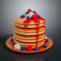 Stack of Fluffy Pancakes Topped with Fresh Berries Whipped Cream and Syrup