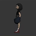 3D Character Girl Wearing Black Shirt Black Shorts Blue Boxing Gloves And Red Sneakers