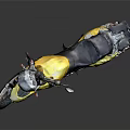 Detailed Yellow Motorcycle With Black Seat And Reflective Surface On Dark Background