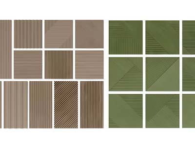 Brown and Green Textured Wall Panels with Various Patterns for Interior Design 3d model