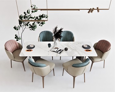 Modern Dining Table and Chair Combination Dining Table and Chair Dining Table Dining Chair Plant Flower Pot Decoration Tableware 3d model