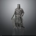 Medieval Knight Stone Statue With Helmet Armor Shield Sword And Cloak