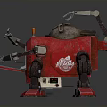 Red Mechanical Character With Metal Body And Mechanical Legs Supporting Structure